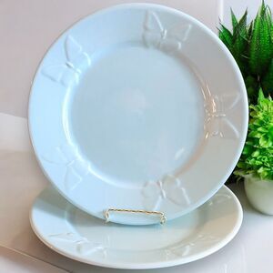 Blue Butterfly Dinner Plates Embossed 10 1/4 inch Diameter Set of 2